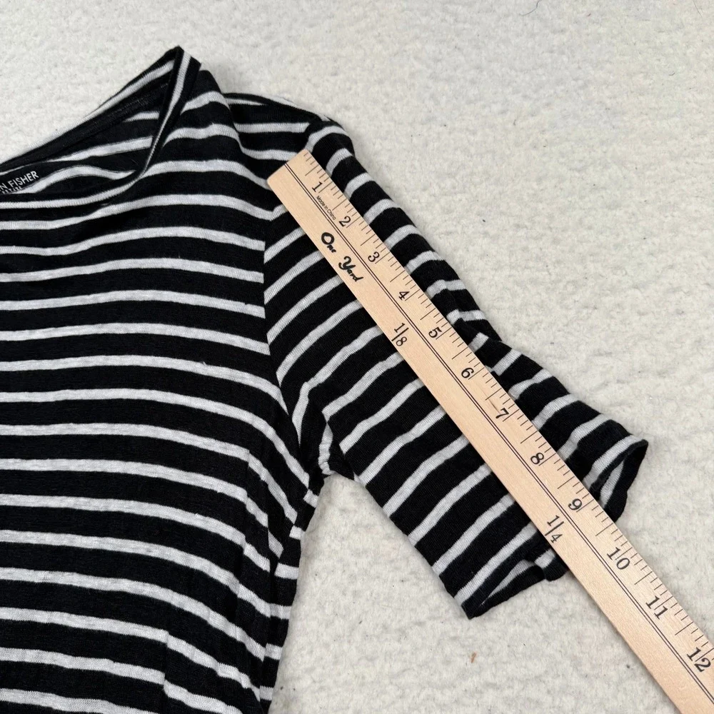 Eileen Fisher T-Shirt Dress Petite Small PS Black White Stripe Organic Linen - Picture 10 of 11